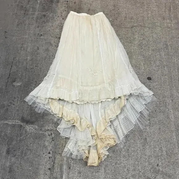 Antique Edwardian Butterfly Lace Petticoat Walking Skirt